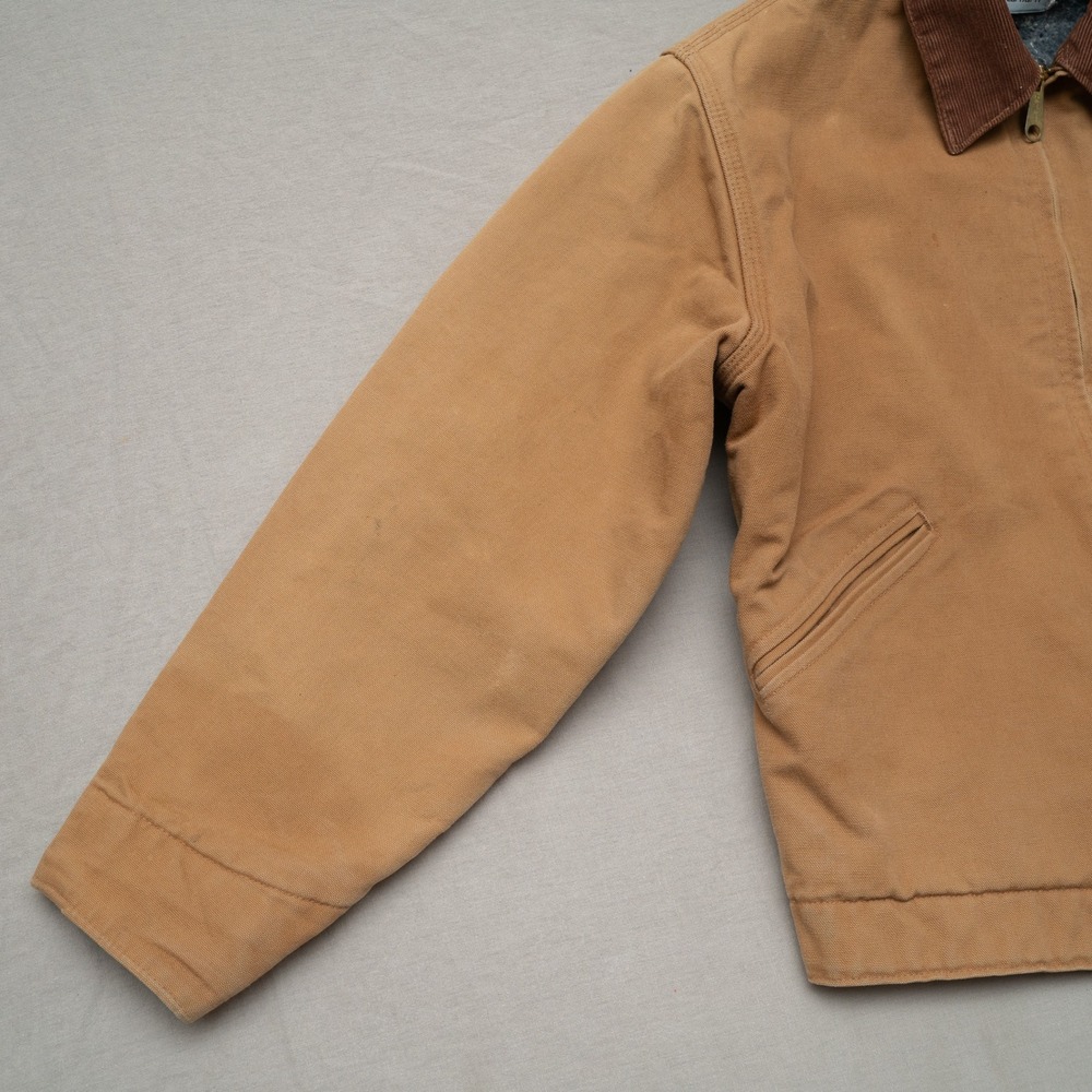 Vtg Carhartt Brown Detroit Blanket Lined Jacket J97 Size Small Corduroy Collar - Picture 14 of 16